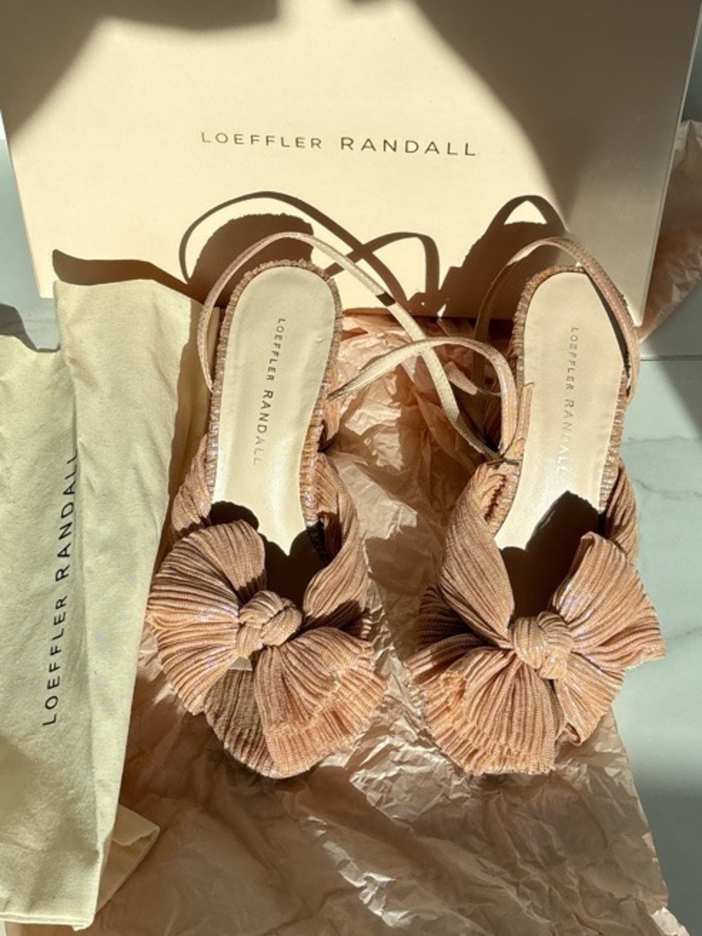 Loeffler Randall Camellia Strappy Bow Block Heel Sandals -  Peach- size 6